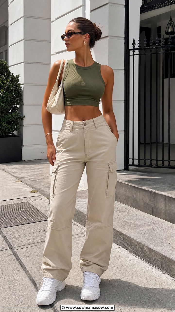 Crop Top With High Waisted Cargo Pants - 20 crop top outfits for tall girls