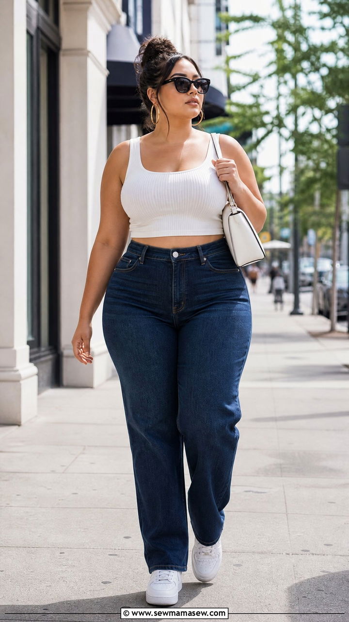 Crop Top With High Waisted Jeans - 20 crop top outfits for curvy women