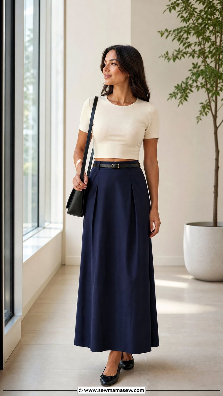 Crop Top With High Waisted Maxi Skirt - 20 summer crop top outfit ideas for work