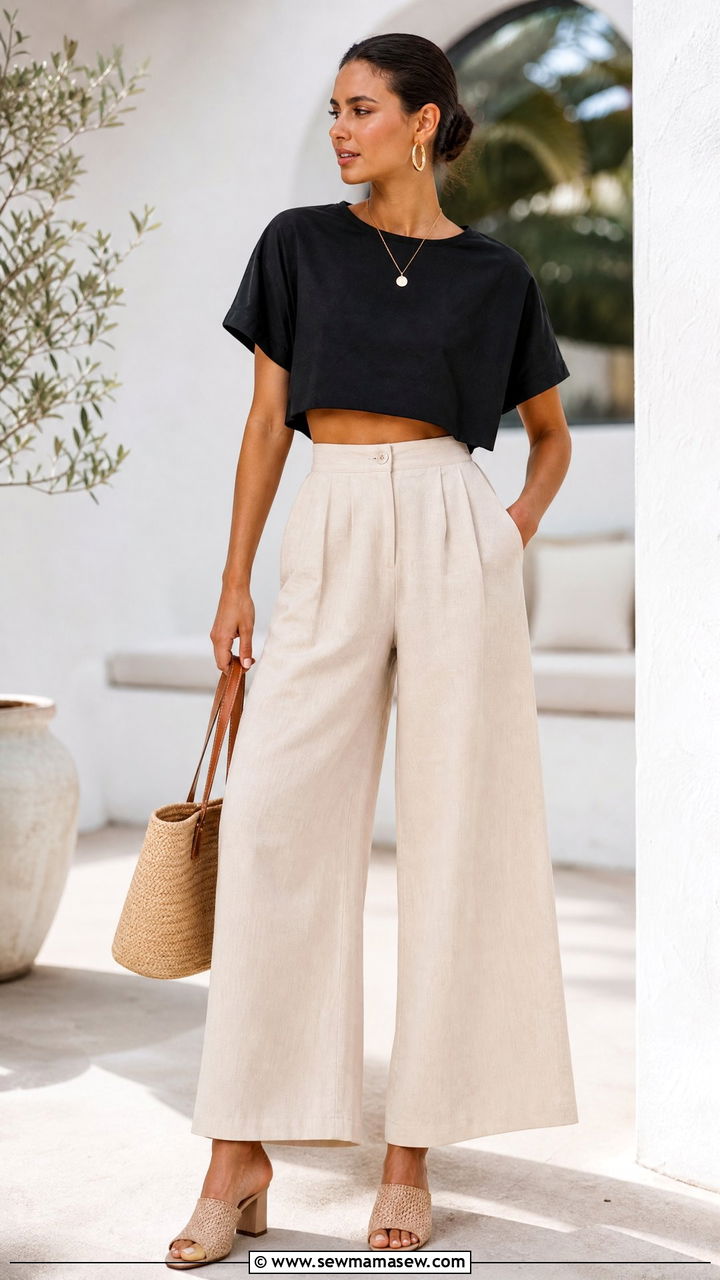Crop Top With High Waisted Palazzo Pants - 20 crop top outfits to hide tummy
