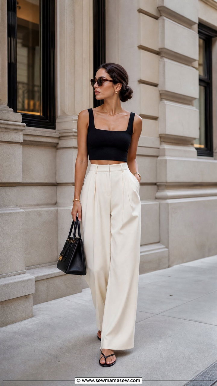 Crop Top With High Waisted Trousers - 20 summer crop top outfits