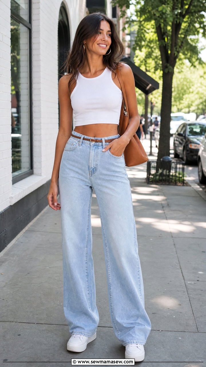 Crop Top With High Waisted Wide Leg Jeans - 20 crop top outfits for tall girls