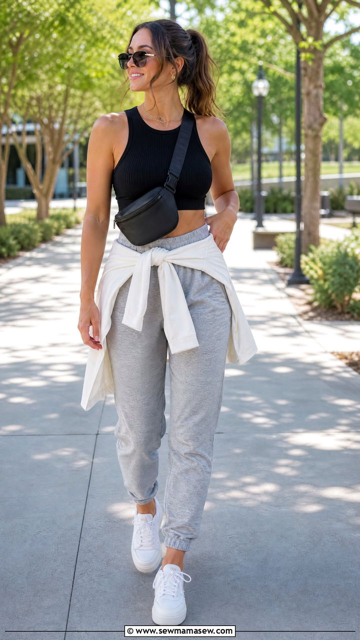 Crop Top With Joggers - 20 flattering crop top outfit ideas