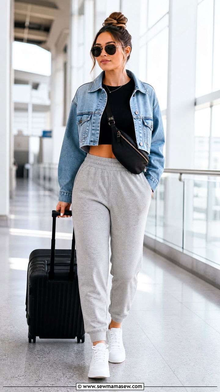 Crop Top With Joggers And Sneakers - 20 crop top outfits for women over 30