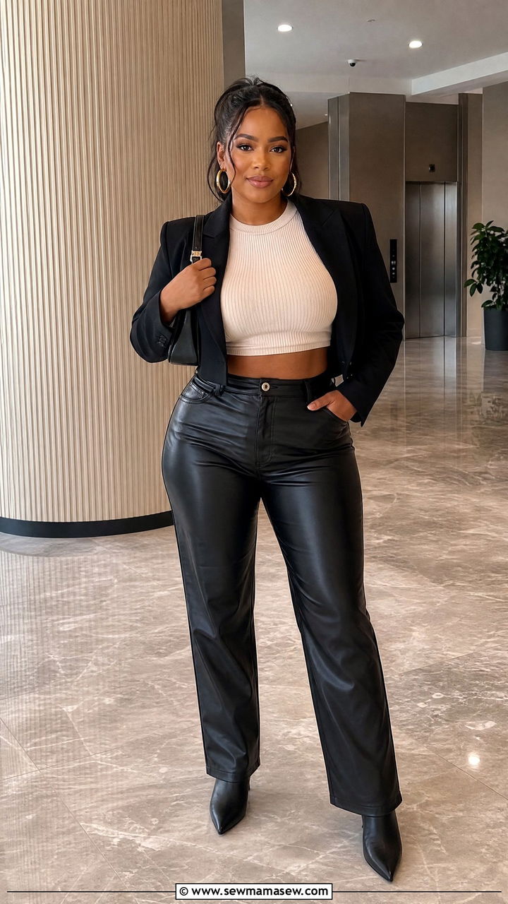 Crop Top With Leather Pants - 20 crop top outfits for curvy women