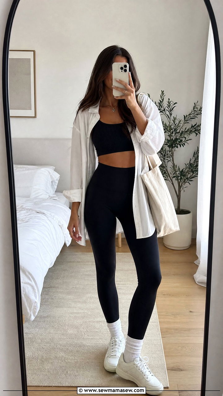 Crop Top With Leggings And Oversized Shirt - 20 crop top outfits for tall girls