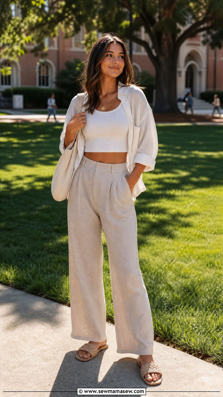 Crop Top With Linen Pants - 20 crop top outfits for college