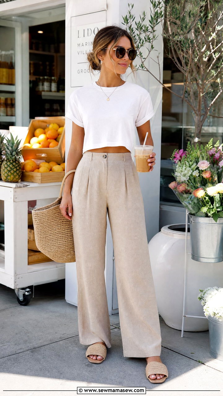 Crop Top With Linen Pants - 20 crop top outfits for moms