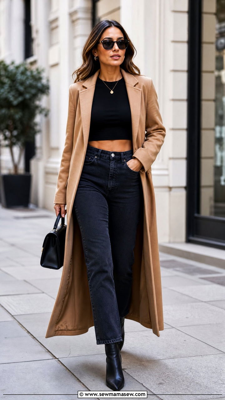 Crop Top With Long Coat Outfit - 20 layered crop top outfits
