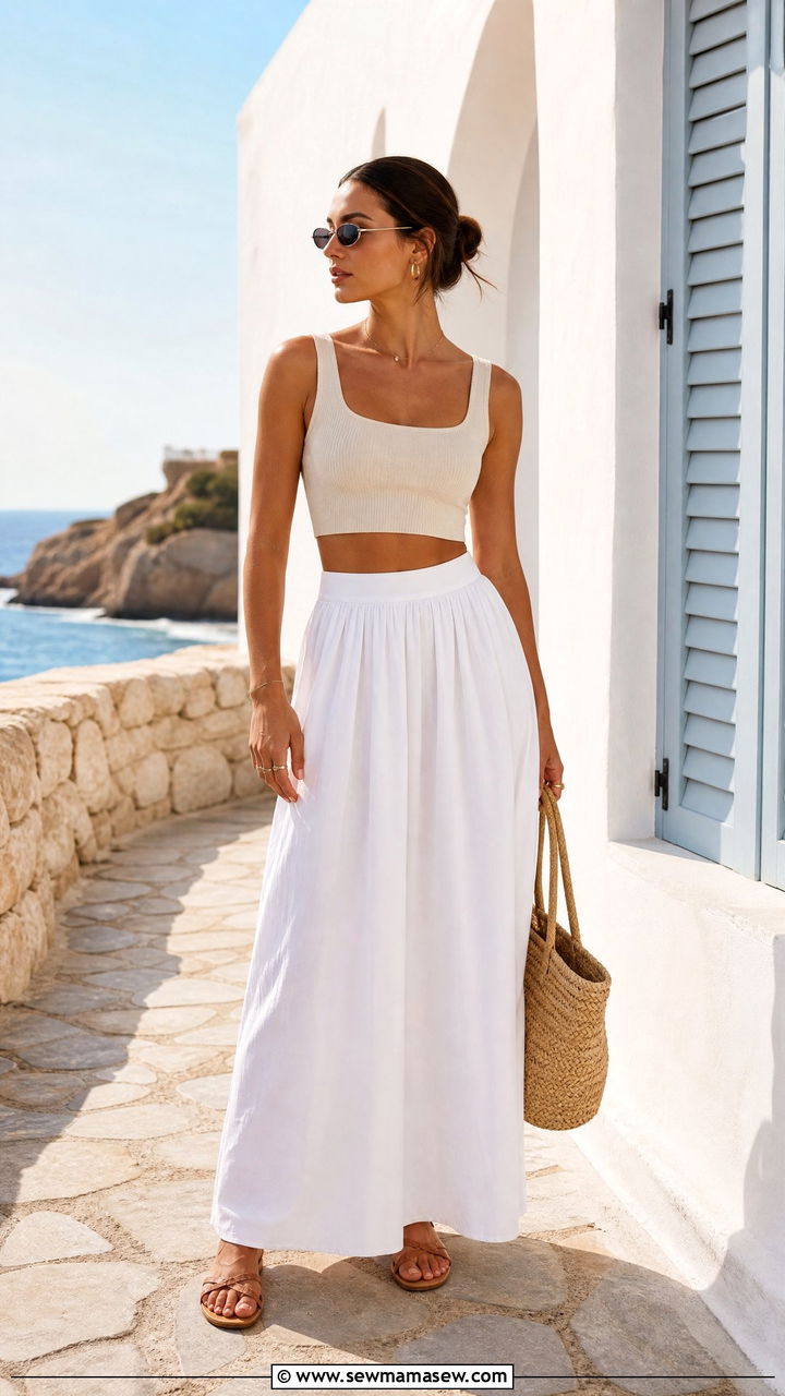 Crop Top With Maxi Skirt - 20 clean girl crop top outfit ideas