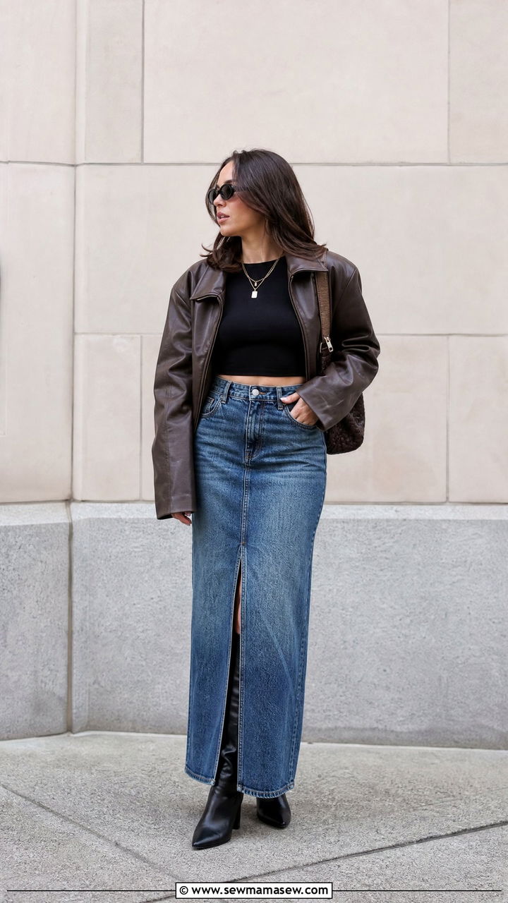 Crop Top With Maxi Skirt And Cropped Jacket - 20 fall crop top outfits
