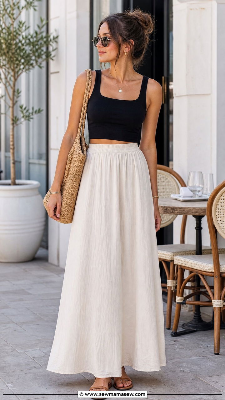 Crop Top With Maxi Skirt - 20 casual crop top outfit ideas