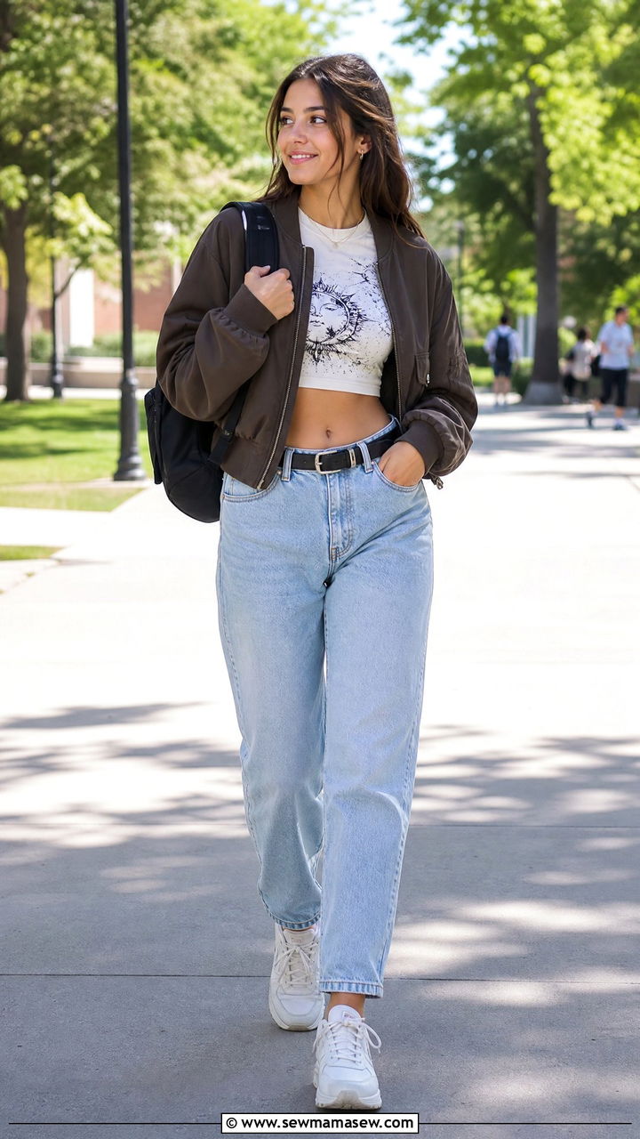 Crop Top With Mom Jeans - 20 crop top outfits for college