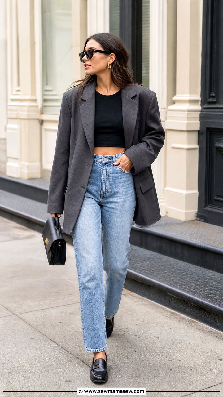 Crop Top With Oversized Blazer - 20 trendy crop top outfits 2026