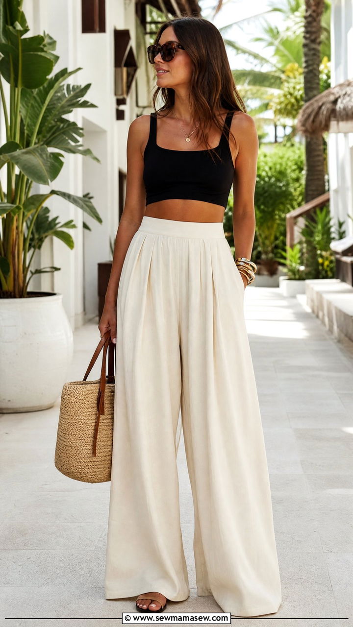 Crop Top With Palazzo Pants - 20 crop top outfits for tall girls