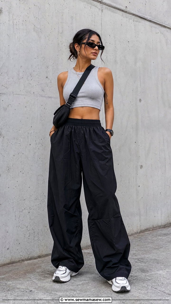 Crop Top With Parachute Pants - 20 crop top outfit inspo