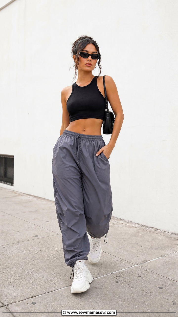 Crop Top With Parachute Pants And Sneakers - 20 crop top outfits with sneakers