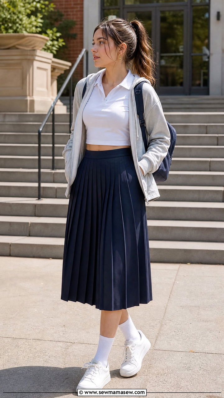 Crop Top With Pleated Skirt - 20 crop top outfits for college