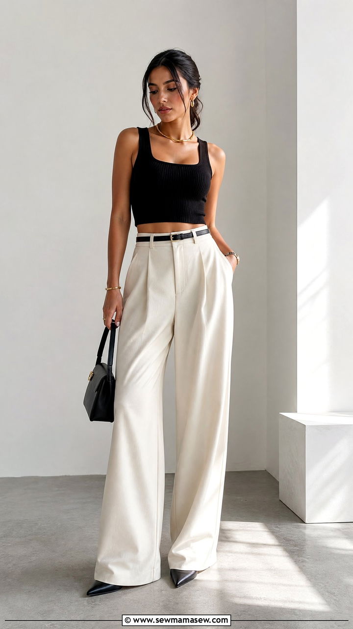 Crop Top With Pleated Trousers - 20 crop top outfits for a photoshoot