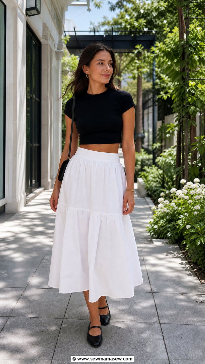 Crop Top With Poplin Skirt - 20 minimalist crop top outfit ideas