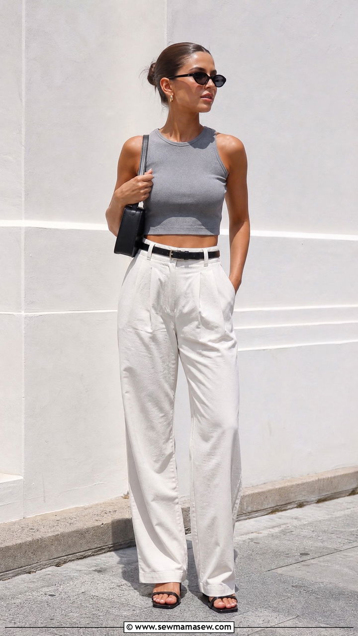 Crop Top With Relaxed Trousers - 20 crop top outfits for hot weather
