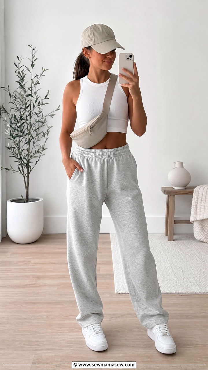 Crop Top With Sweatpants And Sneakers - 20 casual crop top outfit ideas