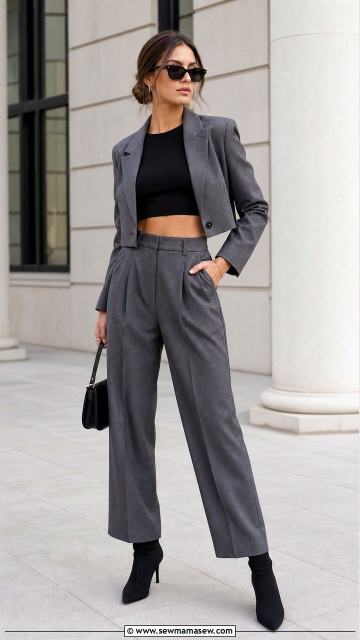Crop Top With Tailored Trousers And Sock Boots - 20 crop top outfits with boots