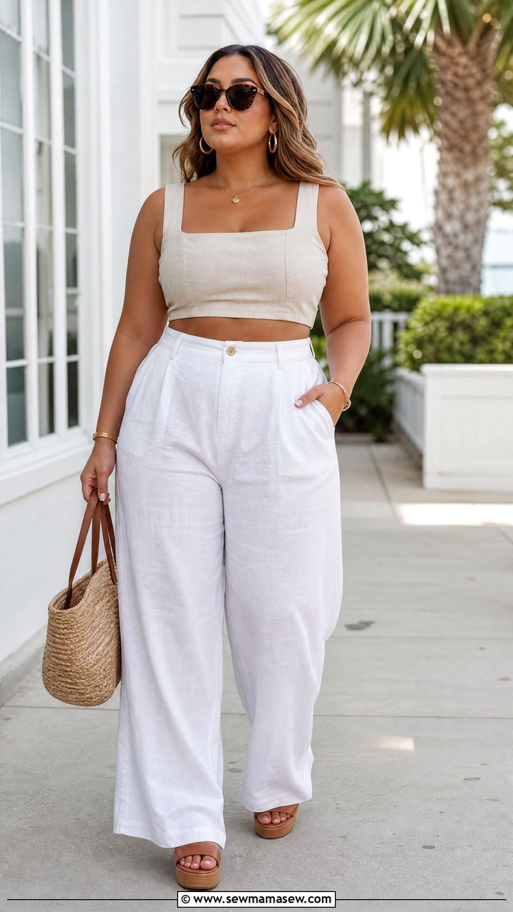 Crop Top With Wide Leg Linen Pants - 20 summer crop top outfit ideas for curvy women