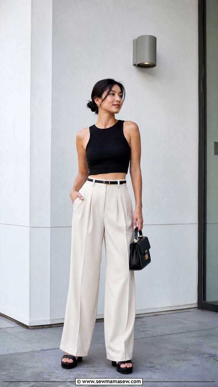 Crop Top With Wide Leg Pants - 20 crop top outfits for short girls
