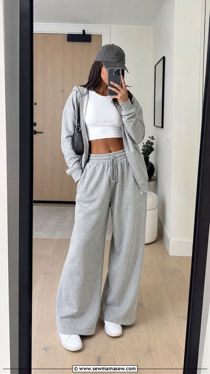 Crop Top With Wide Leg Sweatpants And A Zip Hoodie - 20 streetwear crop top outfit ideas