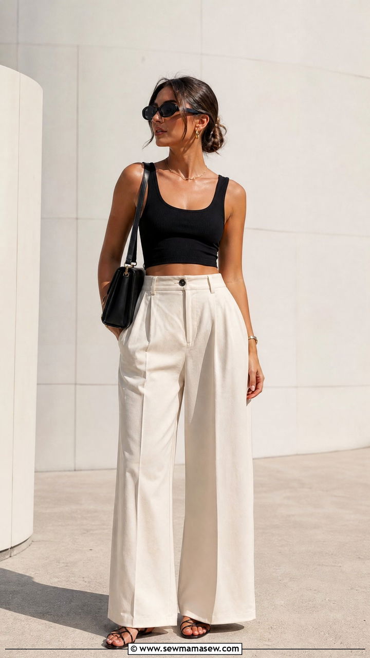 Crop Top With Wide Leg Trousers - 20 crop top outfit ideas for summer