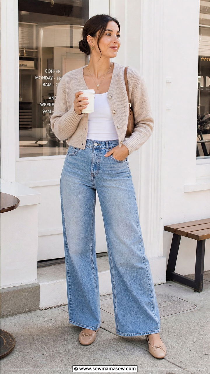 Cropped Cardigan Over Fitted Top Outfit - 20 layered top outfit ideas