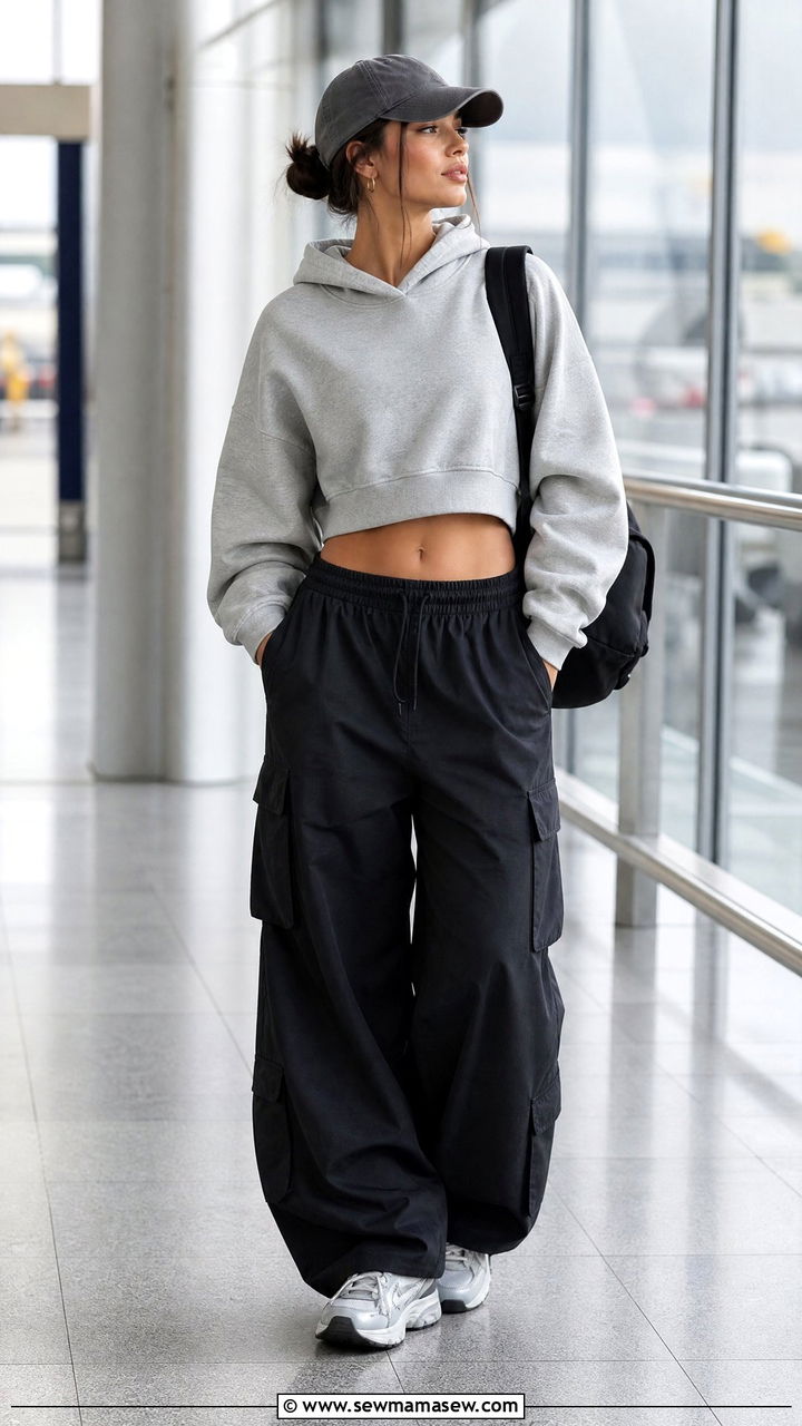 Cropped Hoodie With Baggy Cargo Pants - 20 crop top with baggy cargo pants outfit ideas