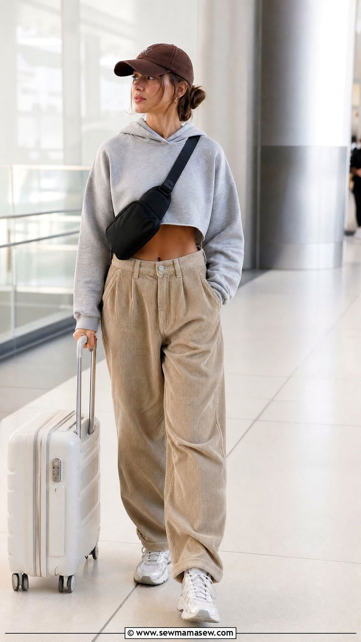 Cropped Hoodie With Corduroy Pants - 20 crop top with corduroy pants outfit ideas