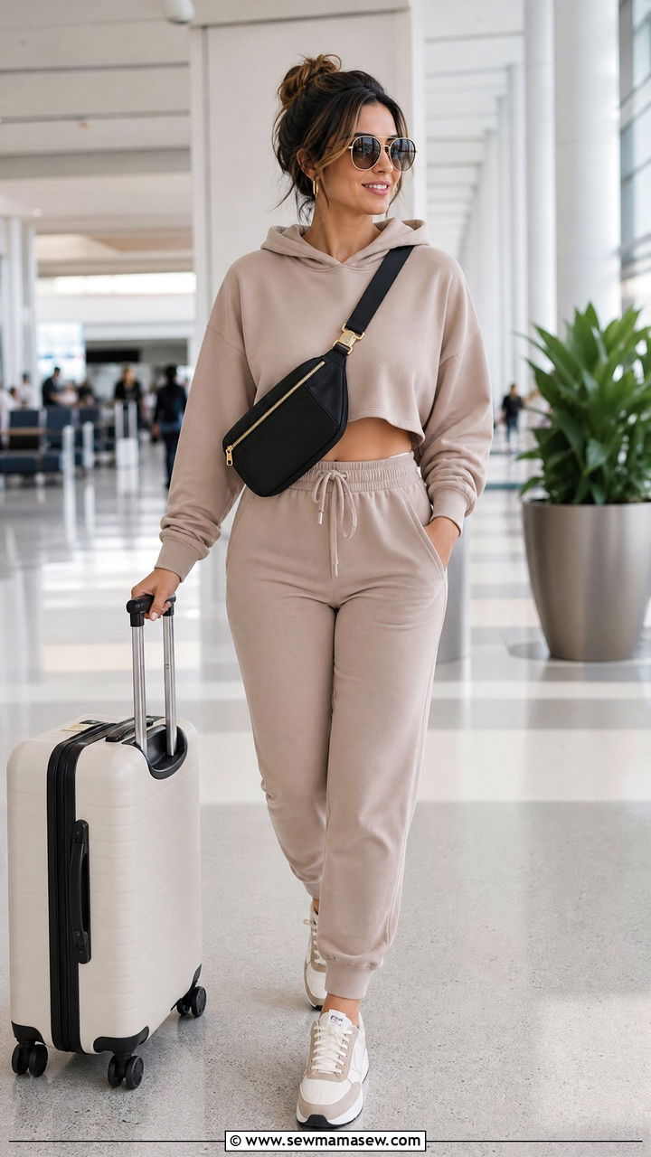 Cropped Hoodie With High Waisted Joggers - 20 crop top outfits for apple shape