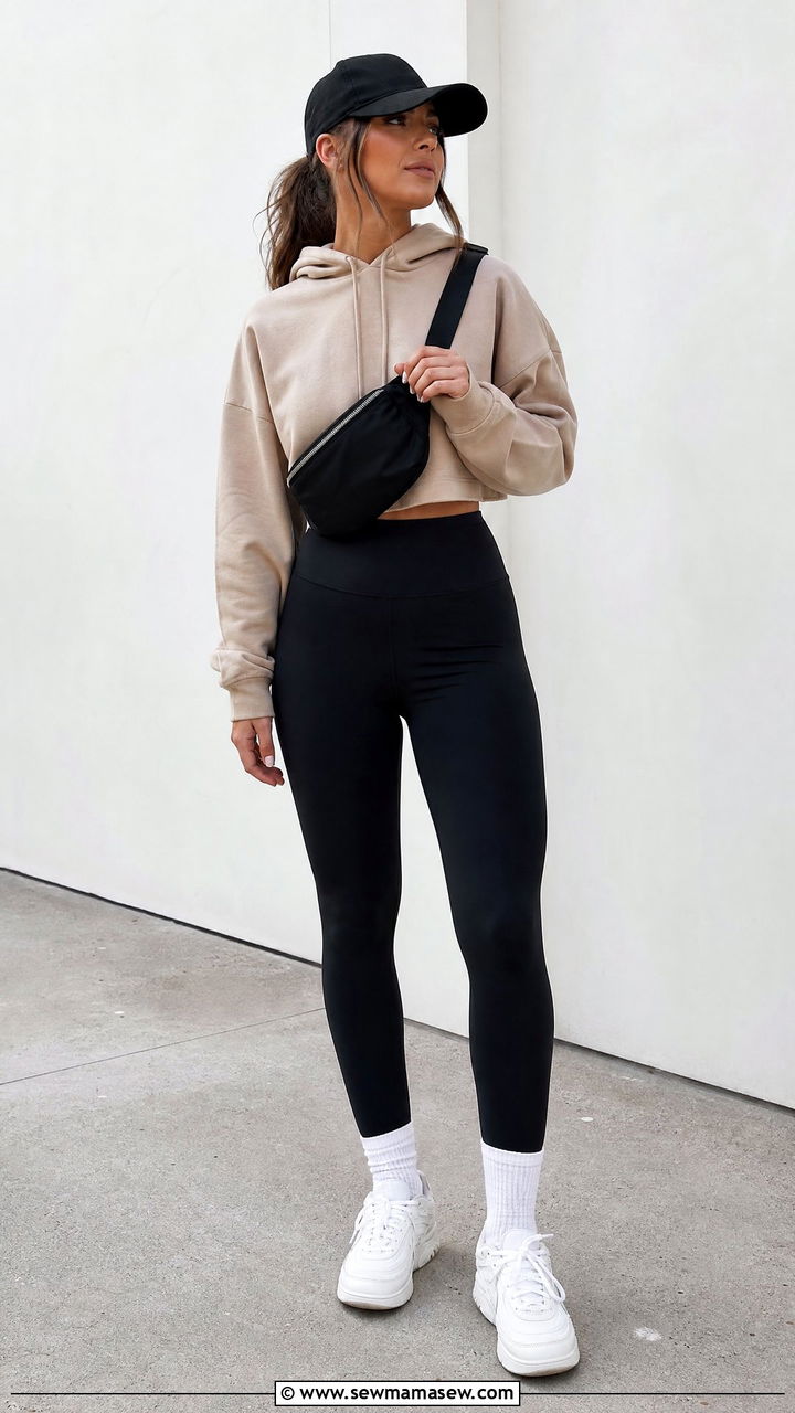 Cropped Hoodie With Leggings - 20 cropped hoodie outfit ideas
