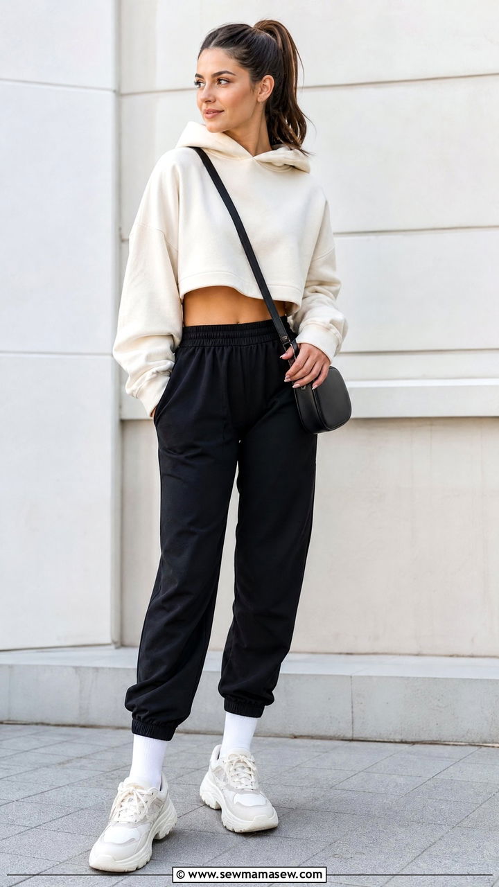 Cropped Hoodie With Track Pants - 20 crop top with track pants outfit ideas