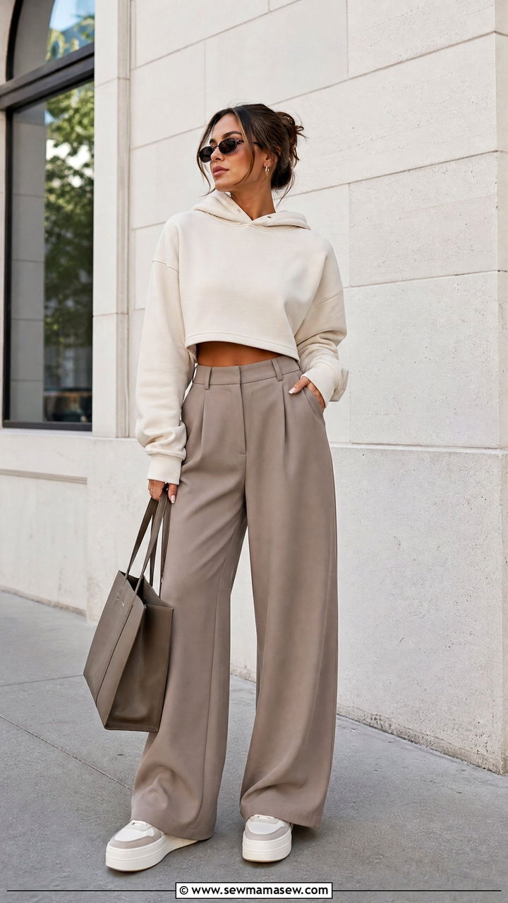 Cropped Hoodie With Wide Leg Pants - 20 cropped hoodie outfit ideas