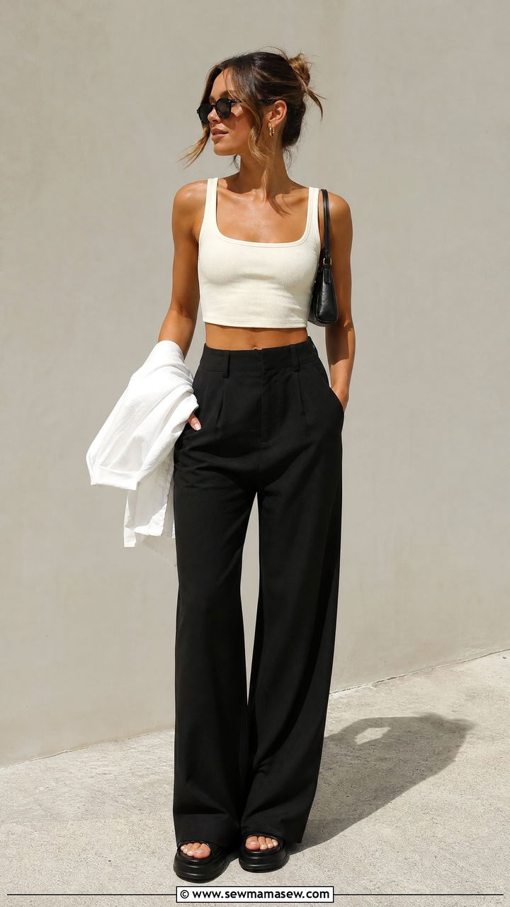 Cropped Sleeveless Top With High Waisted Pants - 20 sleeveless top outfit ideas