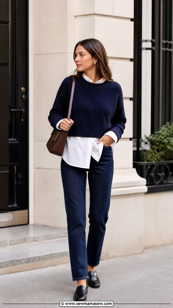 Cropped Sweater Over Button Down Shirt - 20 cropped sweater outfit ideas