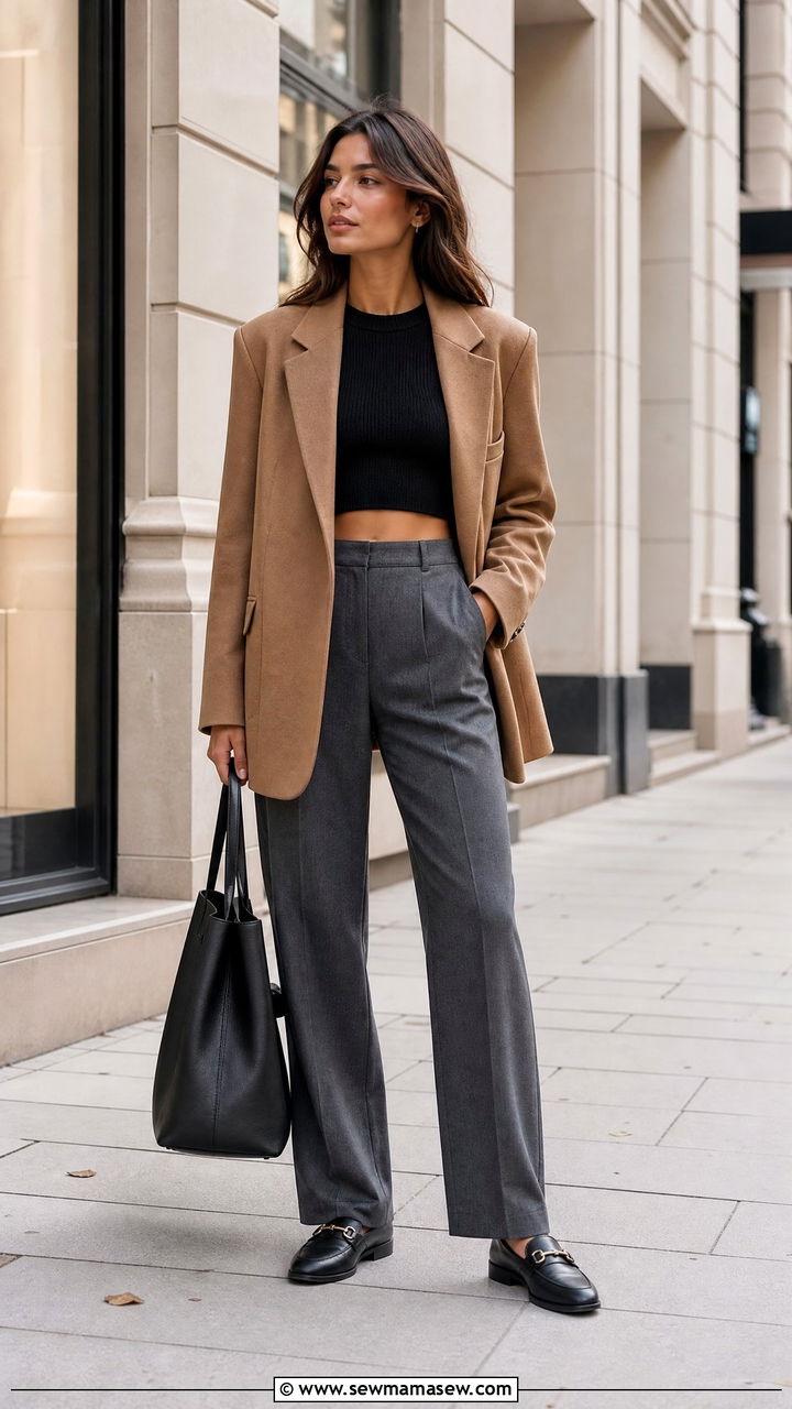 Cropped Sweater With Blazer - 20 cropped sweater outfit ideas