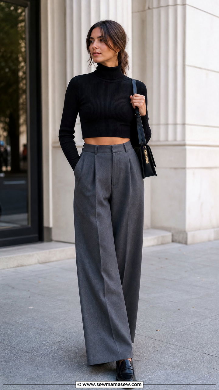 Cropped Sweater With Wide Leg Pants - 20 cropped sweater outfit ideas
