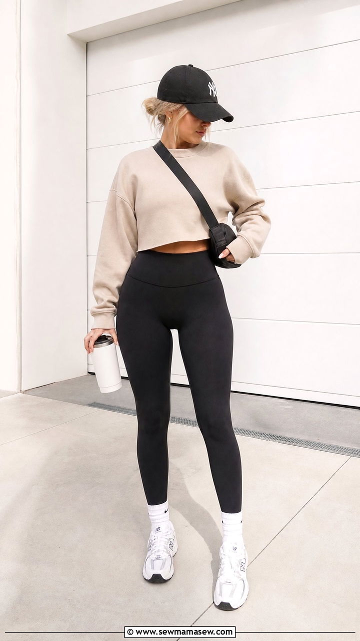 Cropped Sweatshirt With High Waisted Leggings - 20 sweatshirt outfit ideas