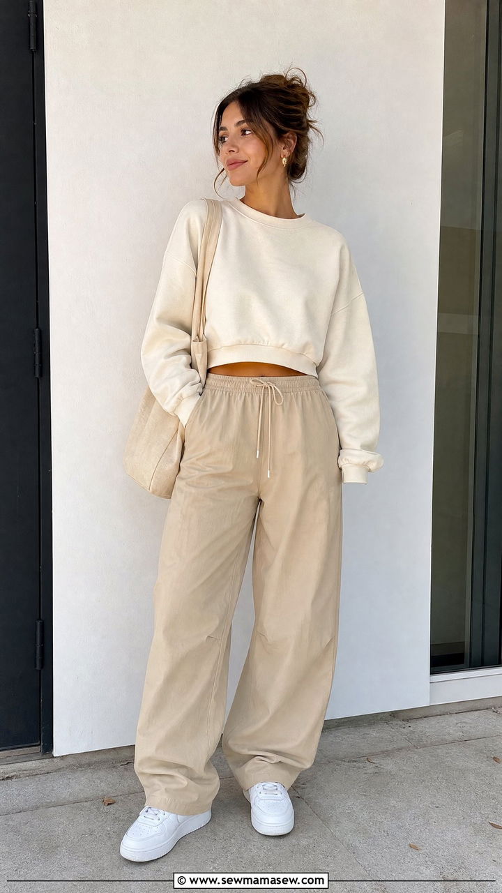 Cropped Sweatshirt With Parachute Pants Outfit - 20 crop top with parachute pants outfit ideas