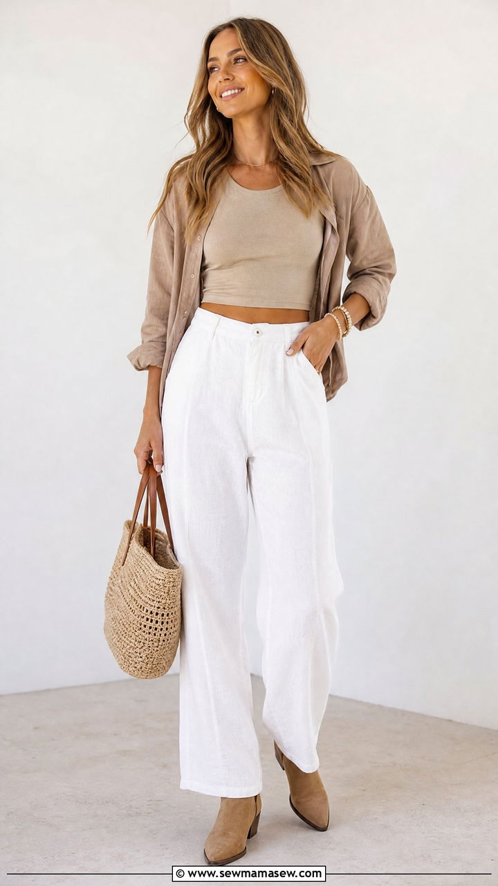 Cropped Tank Top With Linen Pants And Suede Boots - 20 crop top outfits with boots