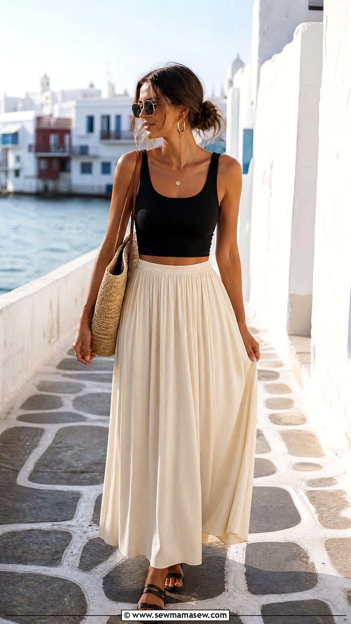Cropped Tank Top With Maxi Skirt - 20 cropped tank top outfit ideas