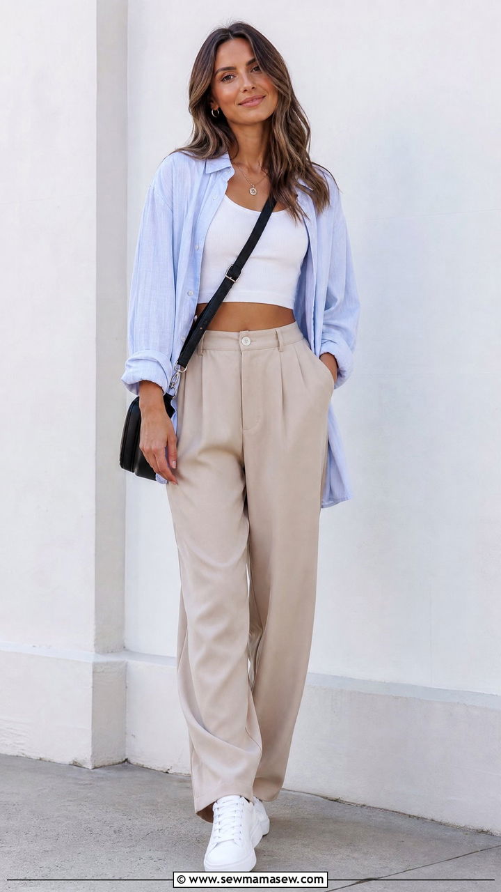 Cropped Tank With Open Oversized Shirt - 20 crop top outfits for big bust