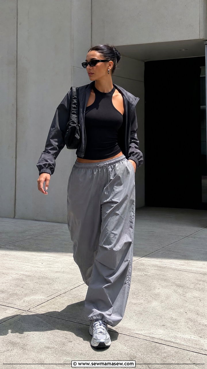 Cutout Top And Parachute Pants Outfit - 20 edgy top outfit ideas