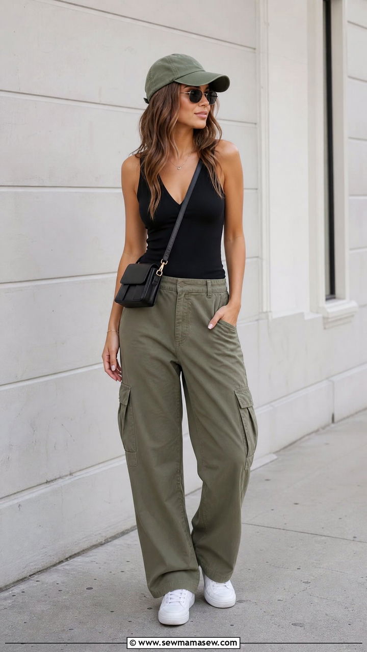 Deep V Neck Top With Cargo Pants - 20 deep v neck top outfit ideas