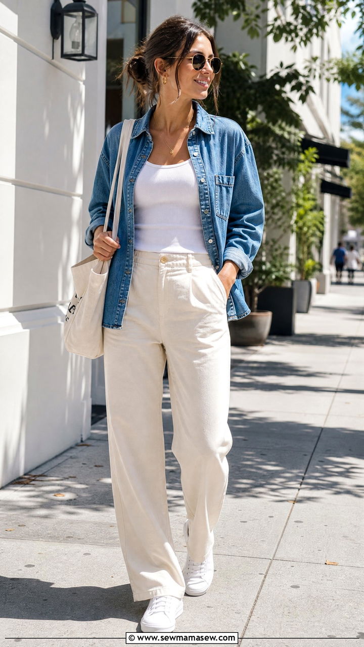 Denim Shirt Over Tank Top Outfit - 20 layered top outfit ideas